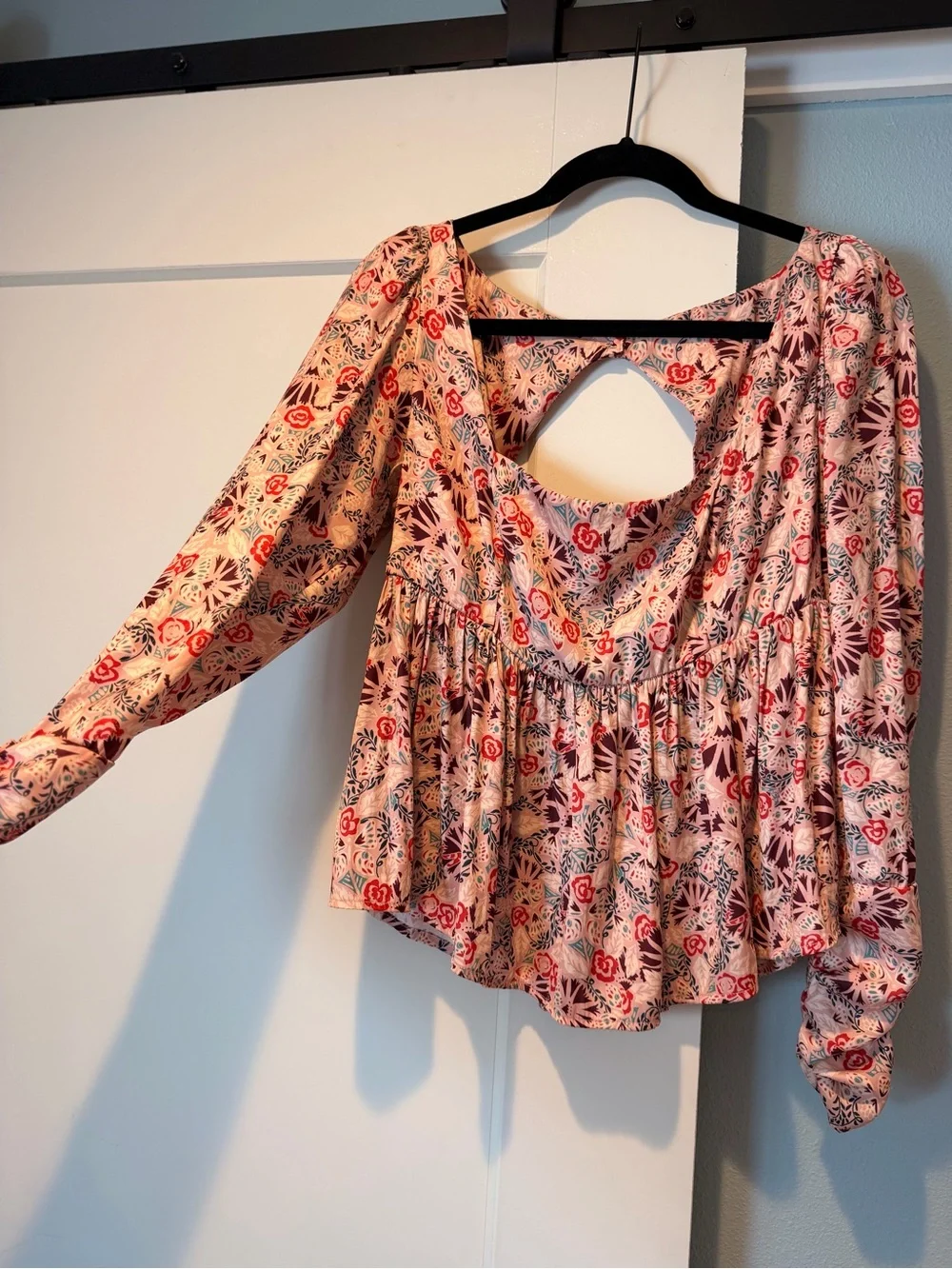 Floral Square-Neck Peplum Blouse - Pink